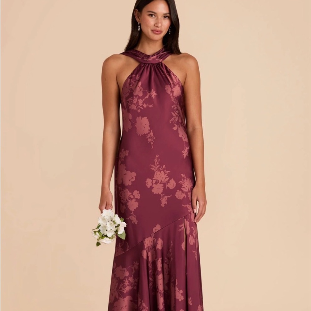 Eileen Matte Satin Dress – Sangria Whimsical Blooms – Size Small - Birdy Grey